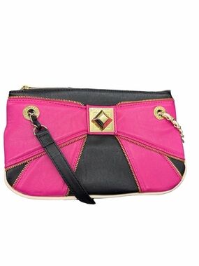 Betsey Johnson Pink and Black Bow Chain Strap Shoulder Bag